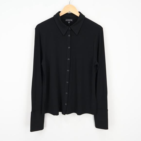 J. Crew Tops - J.Crew Button-Up Shirt in Matte Jersey Black Size Large NWT